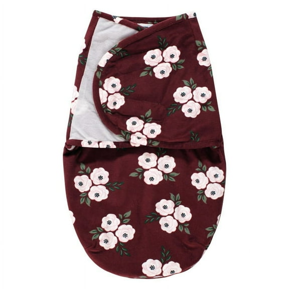 Hudson Baby Infant Girl Plush Faux Fur Swaddle Wrap, Burgundy Floral, 0-3 Months