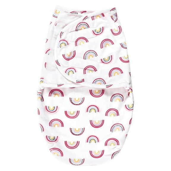 Hudson Baby Infant Girl Plush Faux Fur Swaddle Wrap, Modern Rainbow, 0-3 Months