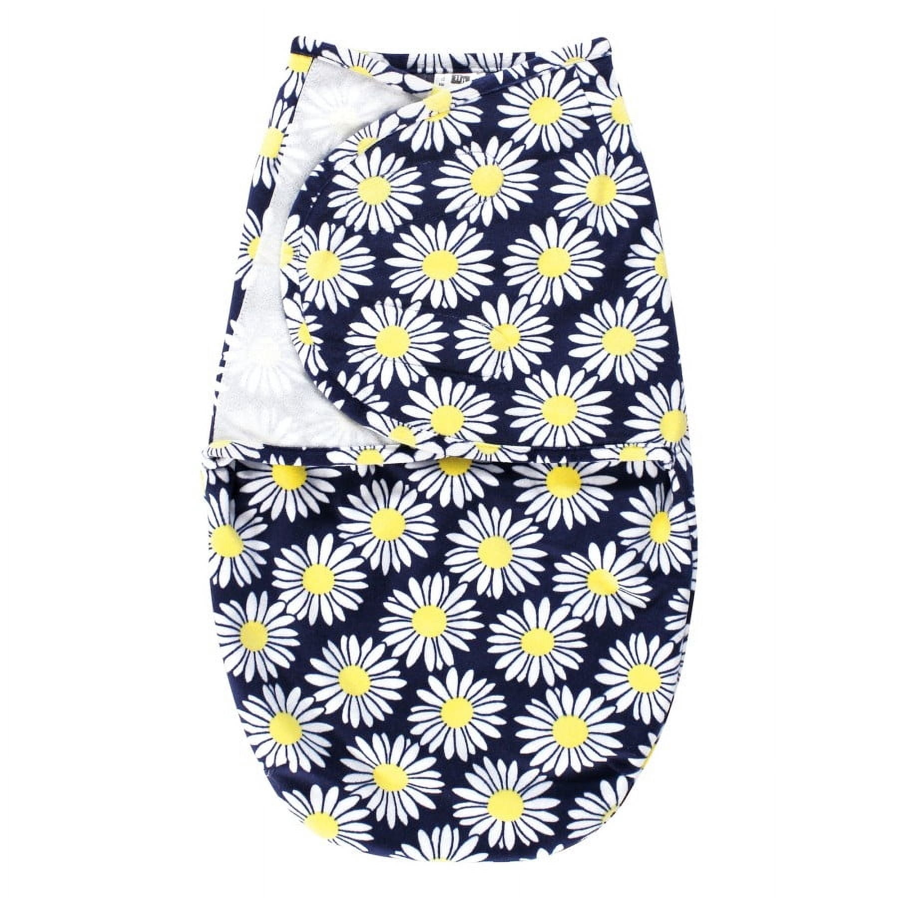 Hudson Baby Infant Girl Plush Faux Fur Swaddle Wrap, Navy Daisy, 0-3 Months