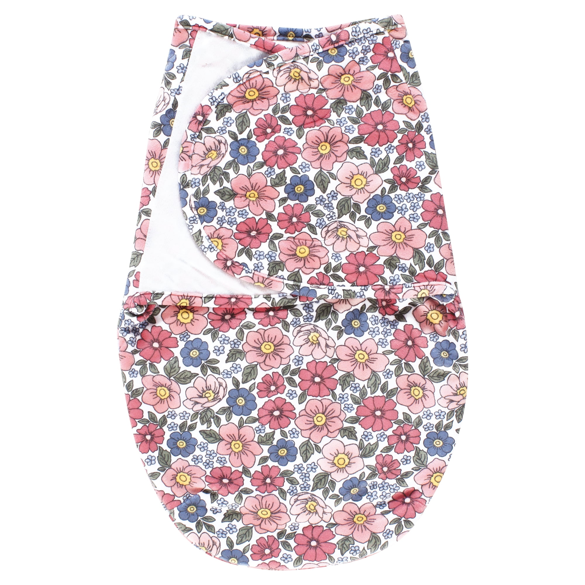 Hudson Baby Infant Girl Plush Faux Fur Swaddle Wrap, Pink Blue Pretty Floral, 0-3 Months