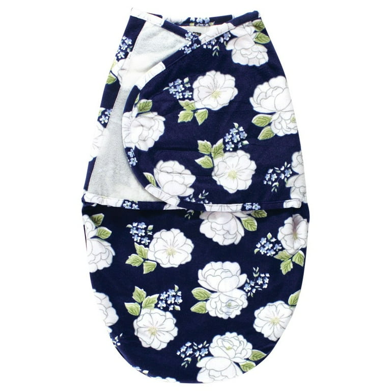 Hudson Baby Infant Girl Plush Faux Fur Swaddle Wrap, White Peonies