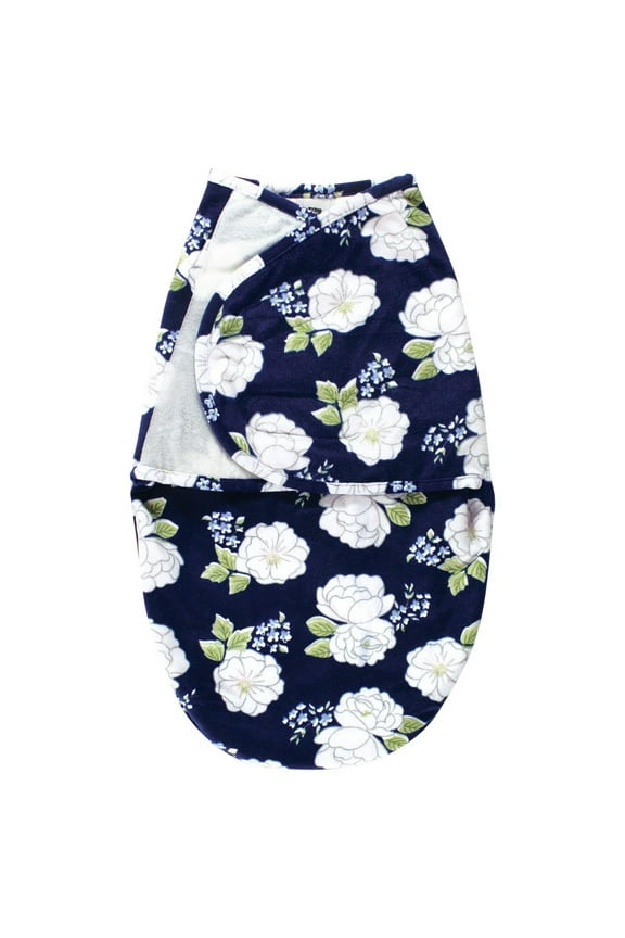 Infant Girl Plush Faux Fur Swaddle Wrap, White Peonies, 0-3 Months