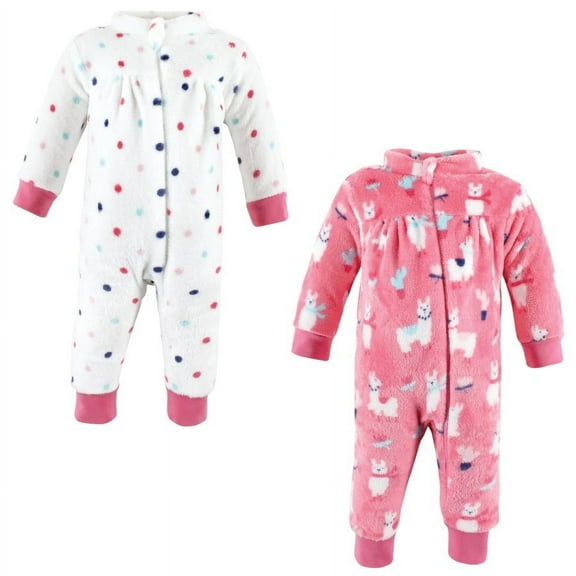 Hudson Baby Infant Girl Plush Jumpsuits, Llama, 6-9 Months
