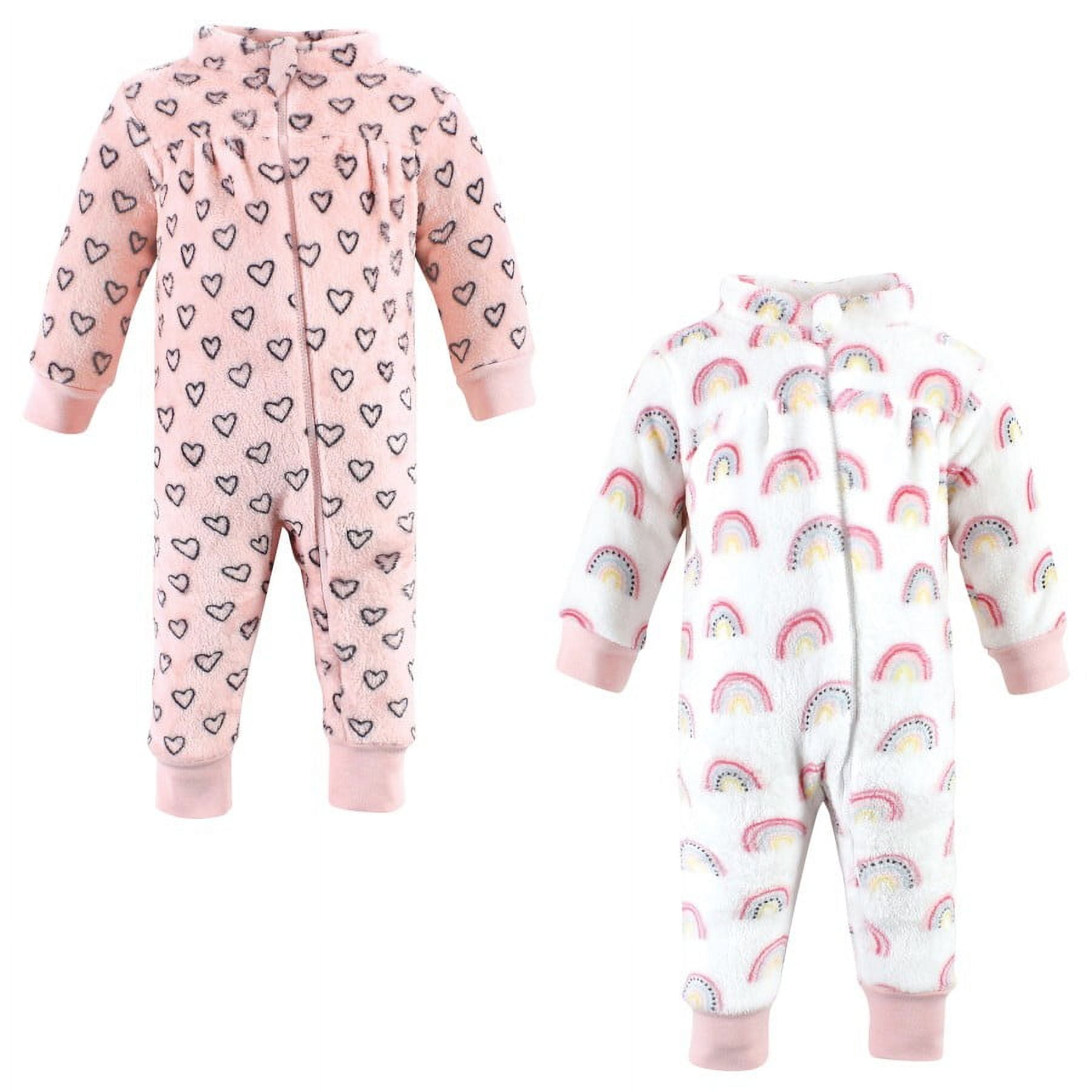 Hudson Baby Infant Girl Plush Jumpsuits, Modern Rainbow, 6-9 Months