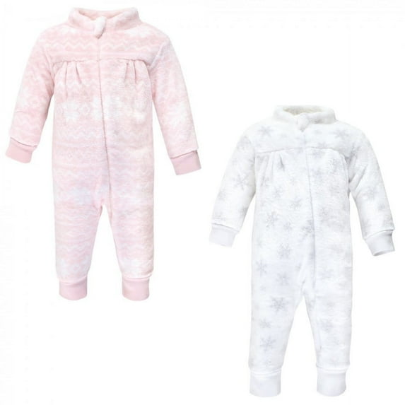 Hudson Baby Infant Girl Plush Jumpsuits, Snowflakes, 3-6 Months