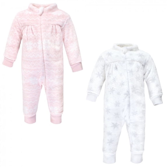 Hudson Baby Infant Girl Plush Jumpsuits, Snowflakes, 9-12 Months