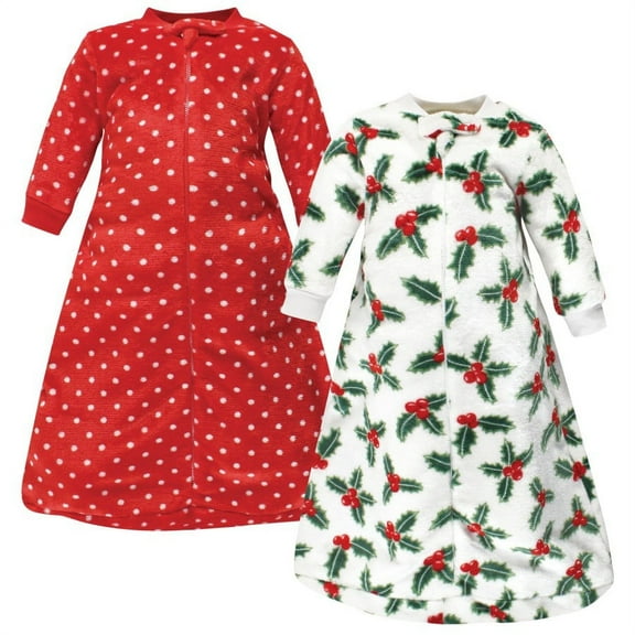 Hudson Baby Infant Girl Plush Long-Sleeve Sleeping Bag, Sack, Wearable Blanket, Holly, 0-9 Months