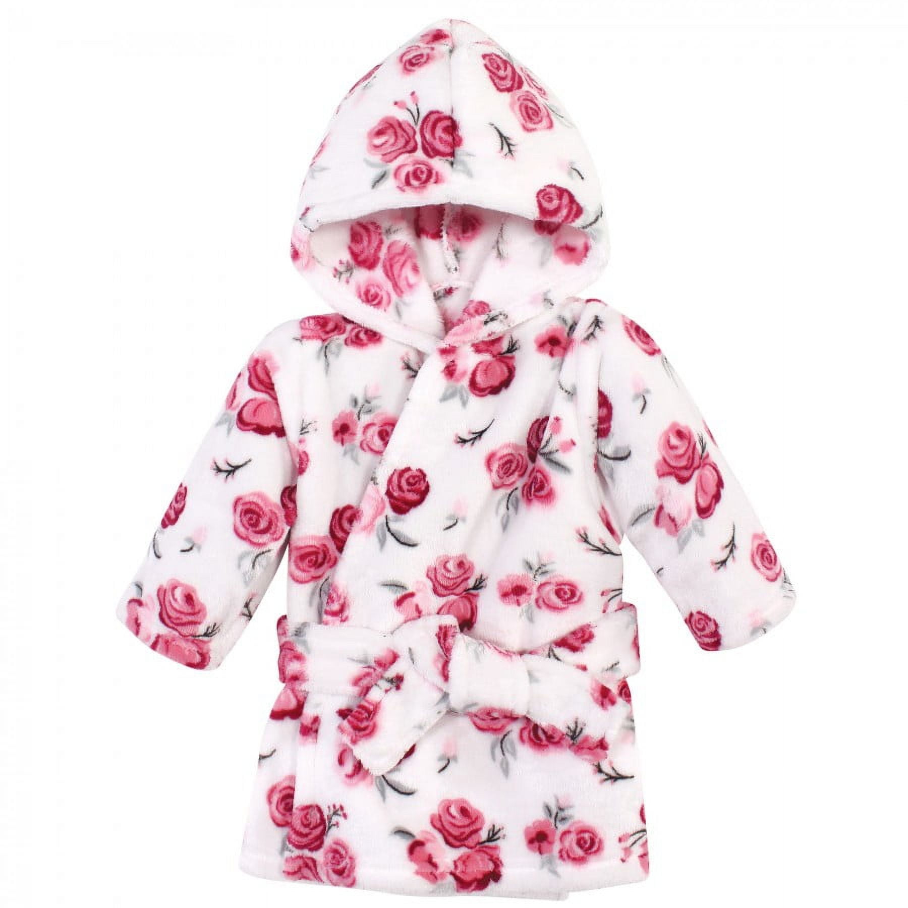 Hudson Baby Infant Girl Plush Pool and Beach Robe Cover-ups, Rose, 6-12 Months