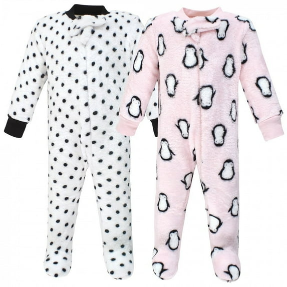Hudson Baby Infant Girl Plush Sleep and Play, Pink Penguin, 3-6 Months