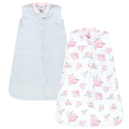 Hudson Baby Infant Girl Plush Sleeping Bag, Sack, Blanket 2pk, Basic Pink Floral, 0-6 Months