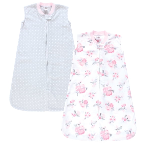 Hudson Baby Infant Girl Plush Sleeping Bag, Sack, Blanket 2pk, Basic Pink Floral, 18-24 Months