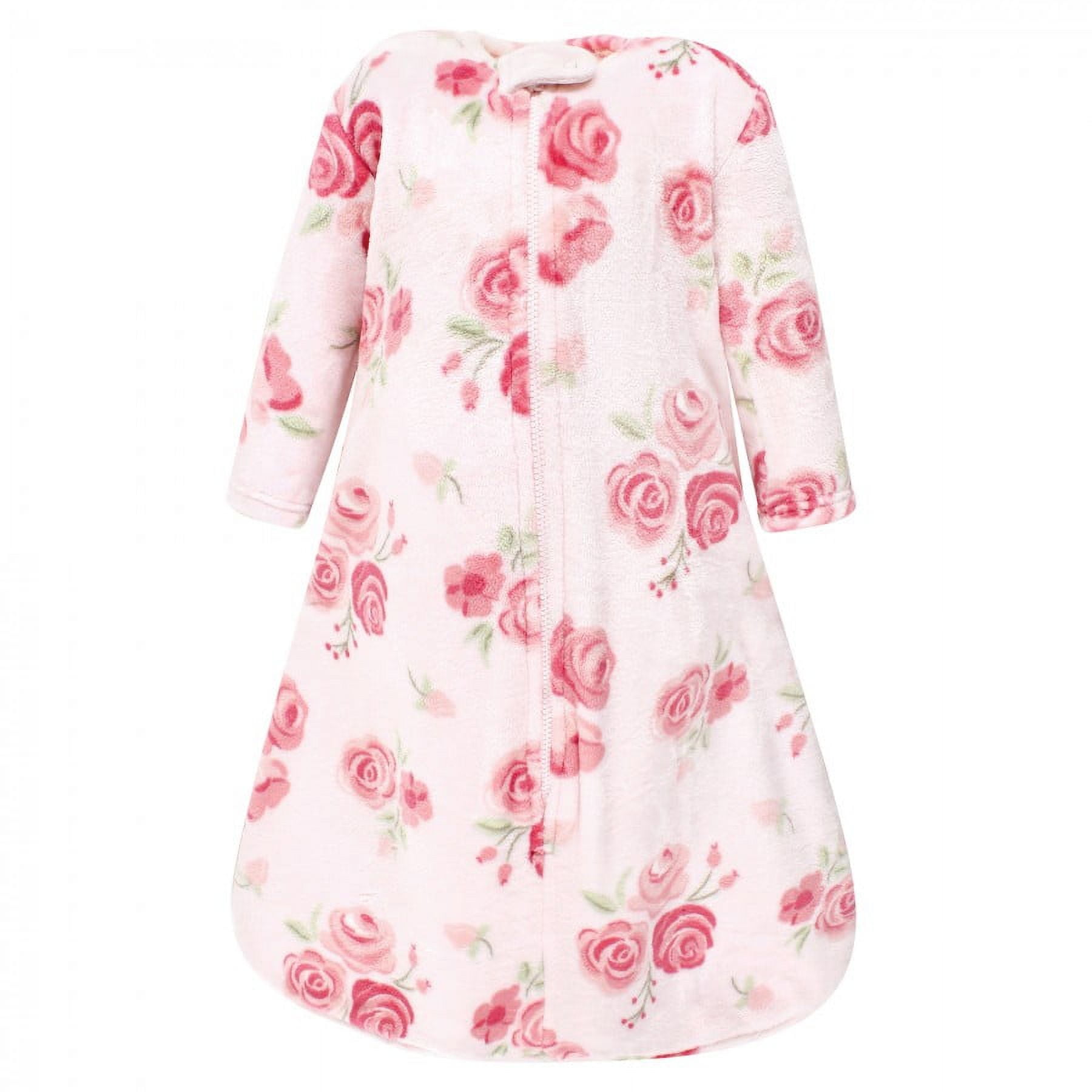 Hudson Baby Infant Girl Plush Sleeping Bag, Sack, Blanket, Blush Rose Long-Sleeve, 12-18 Months