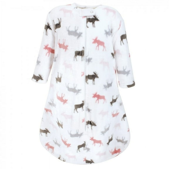 Hudson Baby Infant Girl Plush Sleeping Bag, Sack, Blanket, Long-Sleeve Pink Moose, 0-6 Months