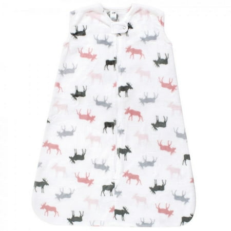 Hudson Baby Infant Girl Plush Sleeping Bag, Sack, Blanket, Sleeveless Pink Moose, 6-12 Months