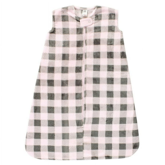 Hudson Baby Infant Girl Plush Sleeveless Sleeping Bag, Sack, Blanket, Pink Gray Plaid, 12-18 Months