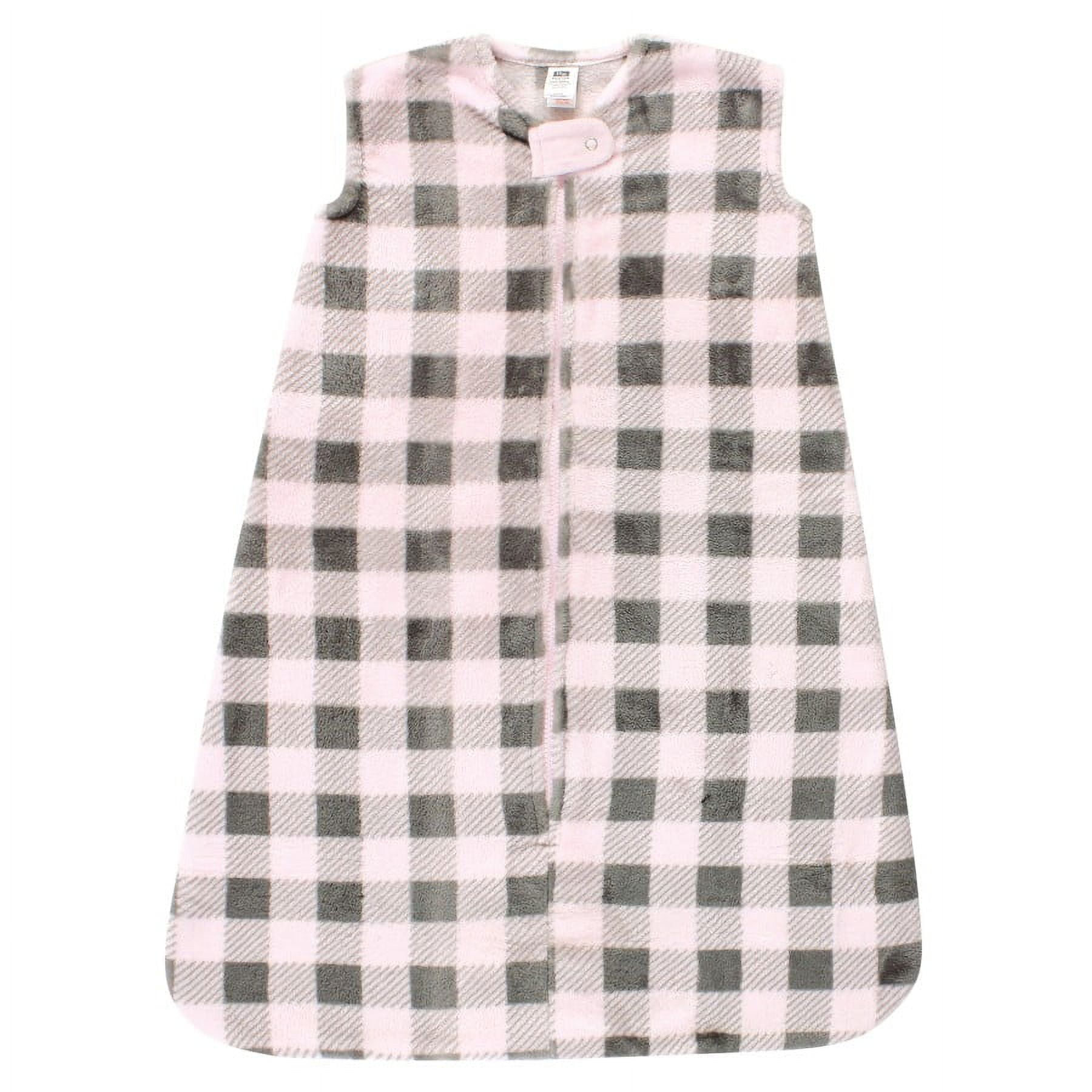 Hudson Baby Infant Girl Plush Sleeveless Sleeping Bag, Sack, Blanket, Pink Gray Plaid, 6-12 Months
