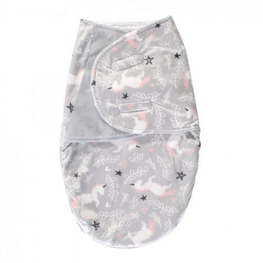 Hudson Baby Infant Girl Plush Swaddle Wrap, Gray Pink Unicorn, 0-3 Months