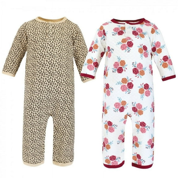 Hudson Baby Infant Girl Premium Quilted Coveralls, Autumn Rose, 9-12 Months