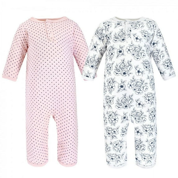 Hudson Baby Infant Girl Premium Quilted Coveralls, Blue Toile, 12-18 Months