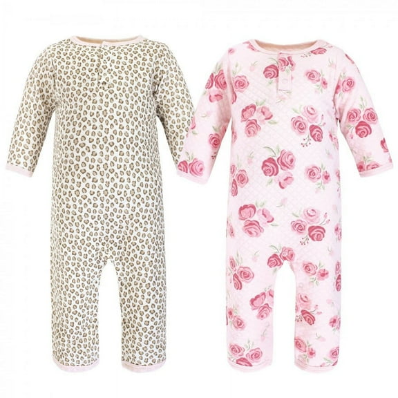 Hudson Baby Infant Girl Premium Quilted Coveralls, Blush Rose Leopard, 12-18 Months