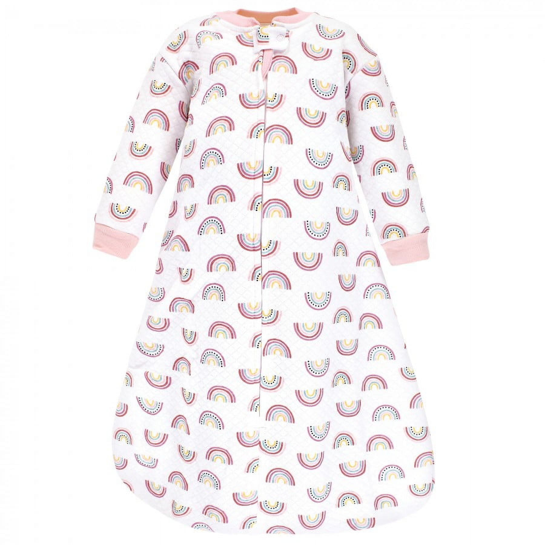 Hudson Baby Infant Girl Premium Quilted Long Sleeve Sleeping Bag and Wearable Blanket, Modern Rainbow, 12-18 Months