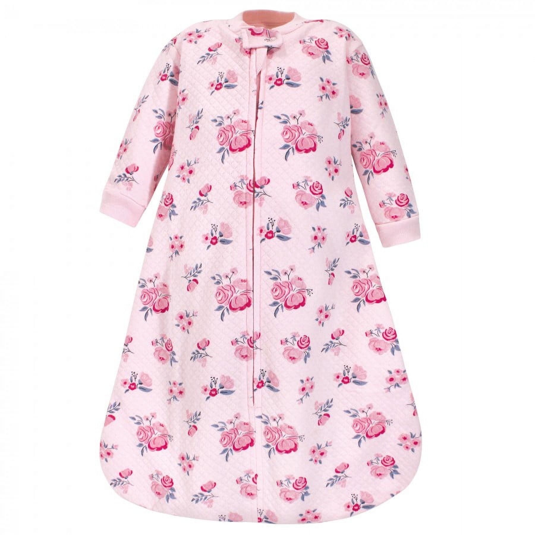 Hudson Baby Infant Girl Premium Quilted Long Sleeve Sleeping Bag and Wearable Blanket, Pink Navy Floral, 12-18 Months