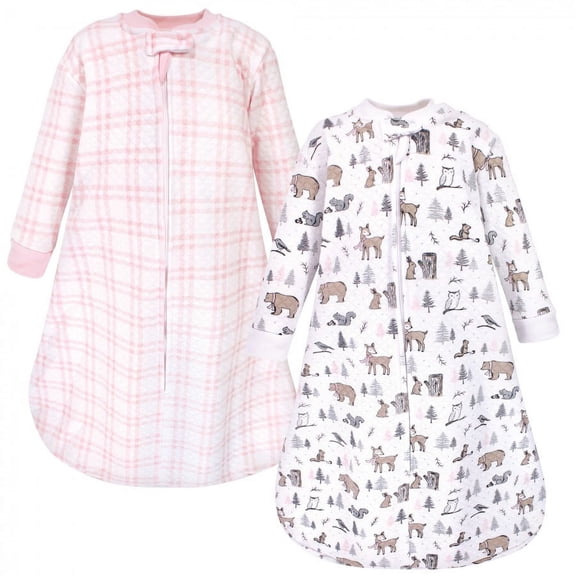 Hudson Baby Infant Girl Premium Quilted Long Sleeve Sleeping Bag and Wearable Blanket, Winter Forest 2-Pack, 6-12 Months