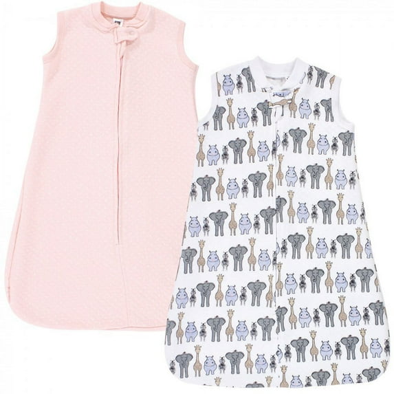 Hudson Baby Infant Girl Premium Quilted Sleeveless Sleeping Bag and Wearable Blanket, Pink Safari, 18-24 Months