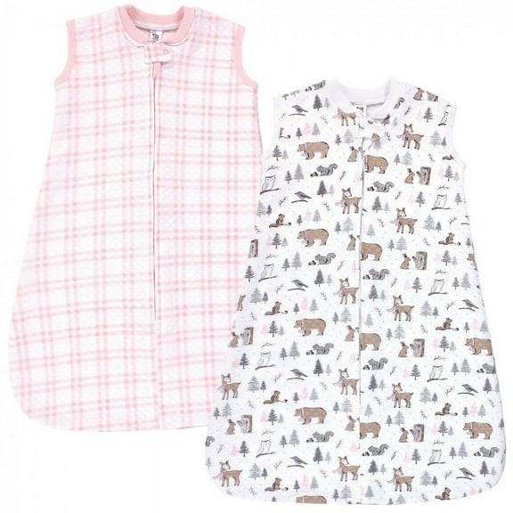 Hudson Baby Infant Girl Premium Quilted Sleeveless Sleeping Bag and Wearable Blanket, Winter Forest 2-Pack, 12-18 Months