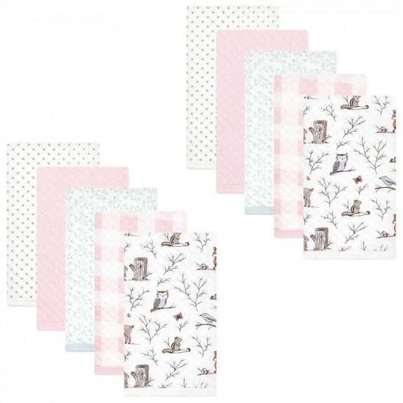 Hudson Baby Infant Girl Quilted Burp Cloths 10pk, Enchanted Forest, One Size