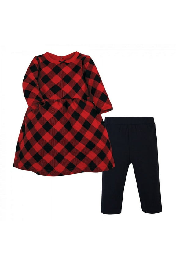 Infant Girl Quilted Cotton Dress and Leggings, Buffalo Plaid, 12-18 Months