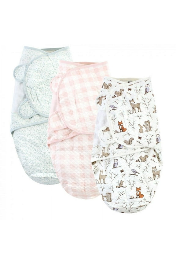 Infant Girl Quilted Cotton Swaddle Wrap 3pk, Enchanted Forest, 0-3 Months
