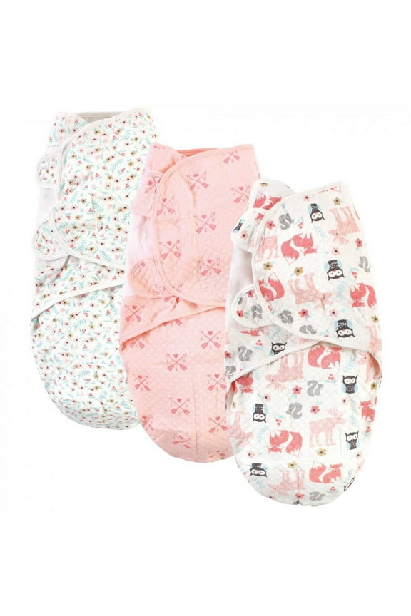 Infant Girl Quilted Cotton Swaddle Wrap 3pk, Girl Forest, 0-3 Months