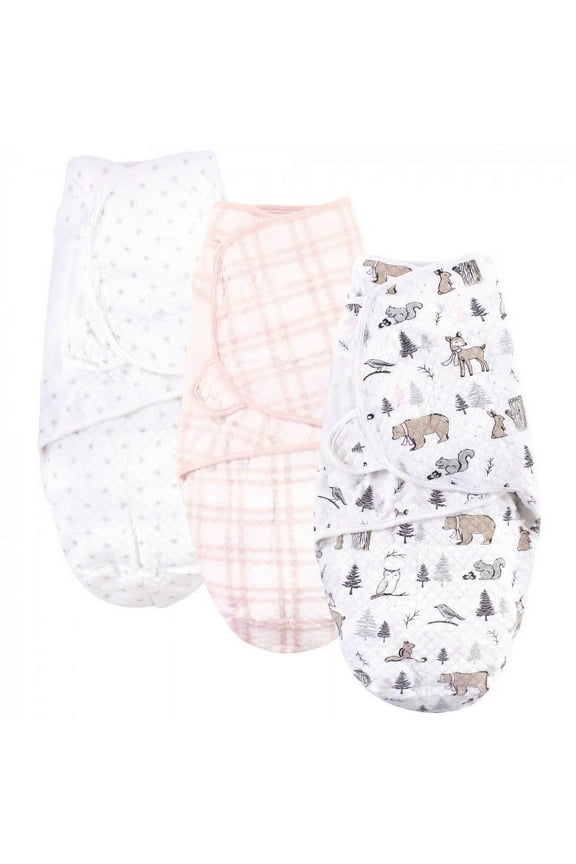 Infant Girl Quilted Cotton Swaddle Wrap 3pk, Winter Forest, 0-3 Months