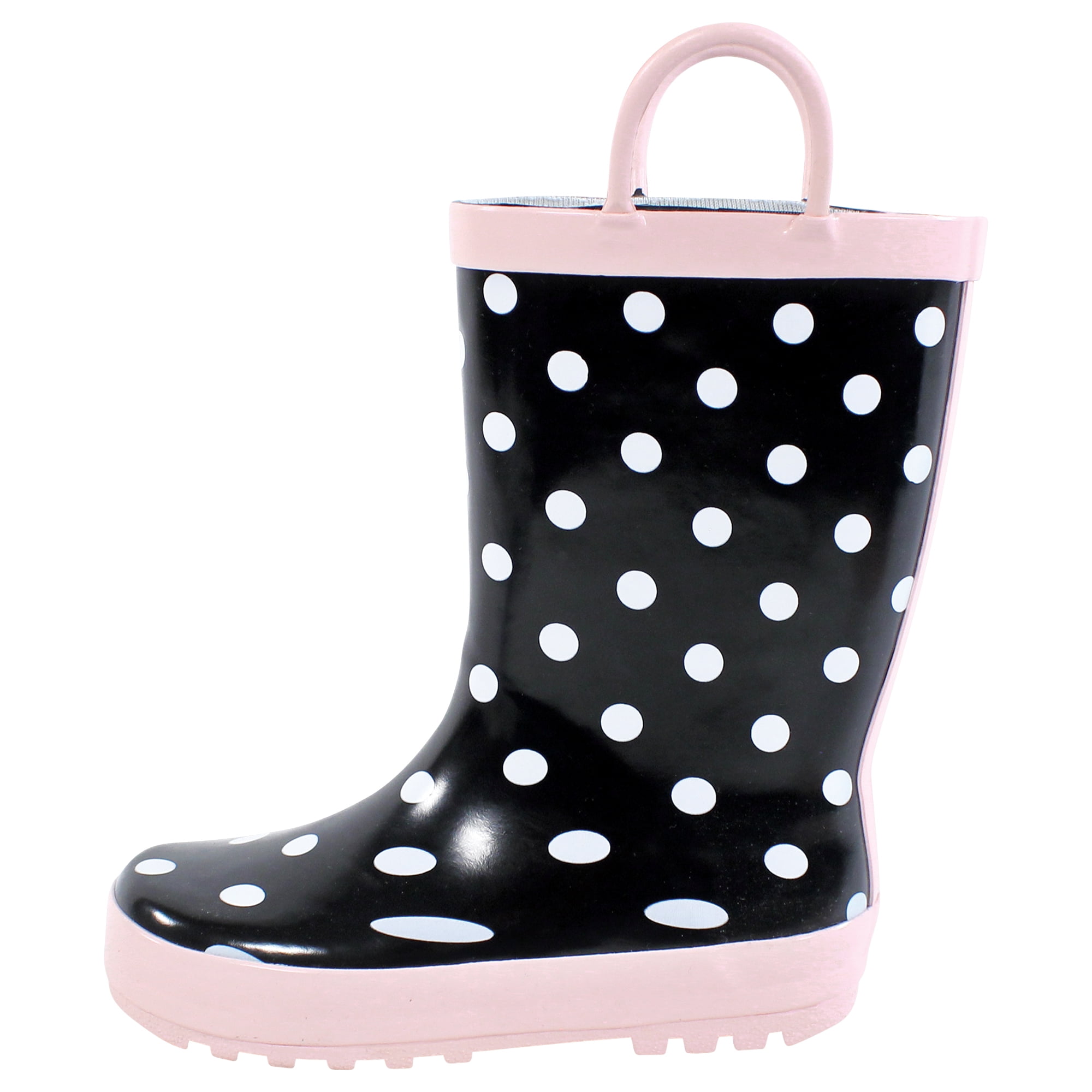 Hudson Baby Infant Girl Rain Boots, Black Dot Pink, 7 Toddler