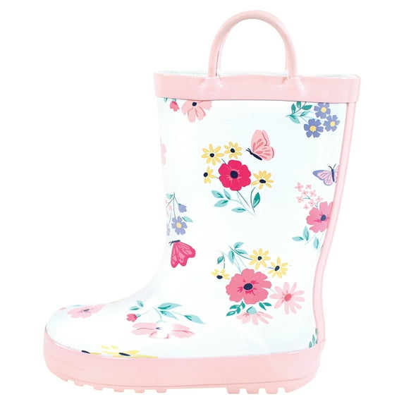 Hudson Baby Infant Girl Rain Boots, Butterfly Floral, 4 Toddler