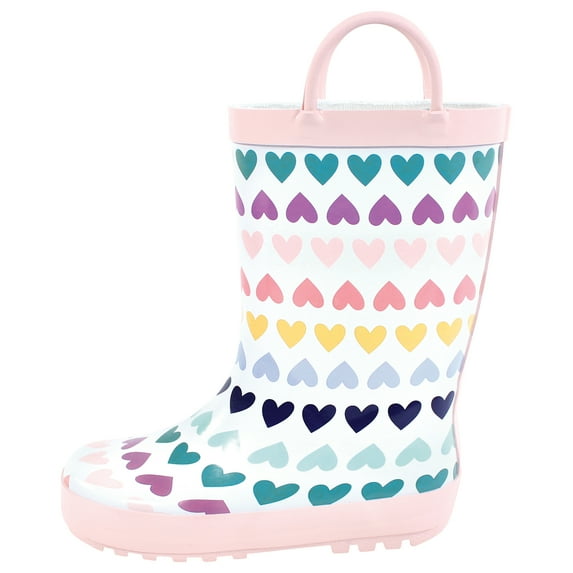 Hudson Baby Infant Girl Rain Boots, Pastel Hearts, 7 Toddler