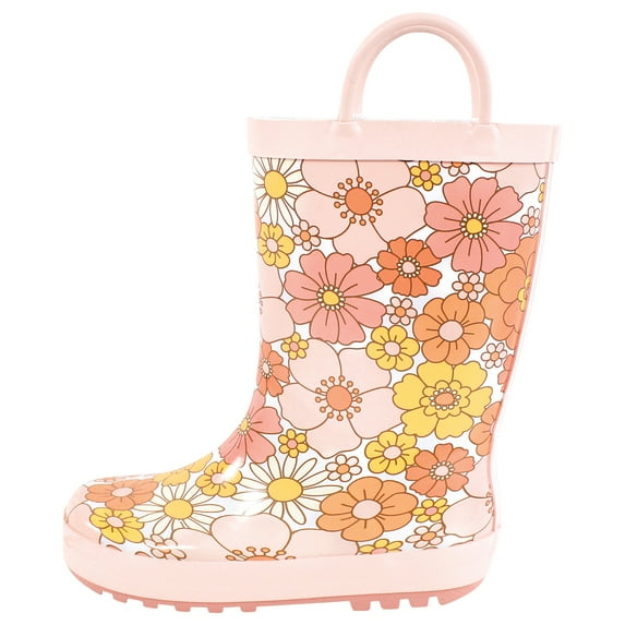 Hudson Baby Infant Girl Rain Boots, Peace Love And Flowers, 6 Toddler