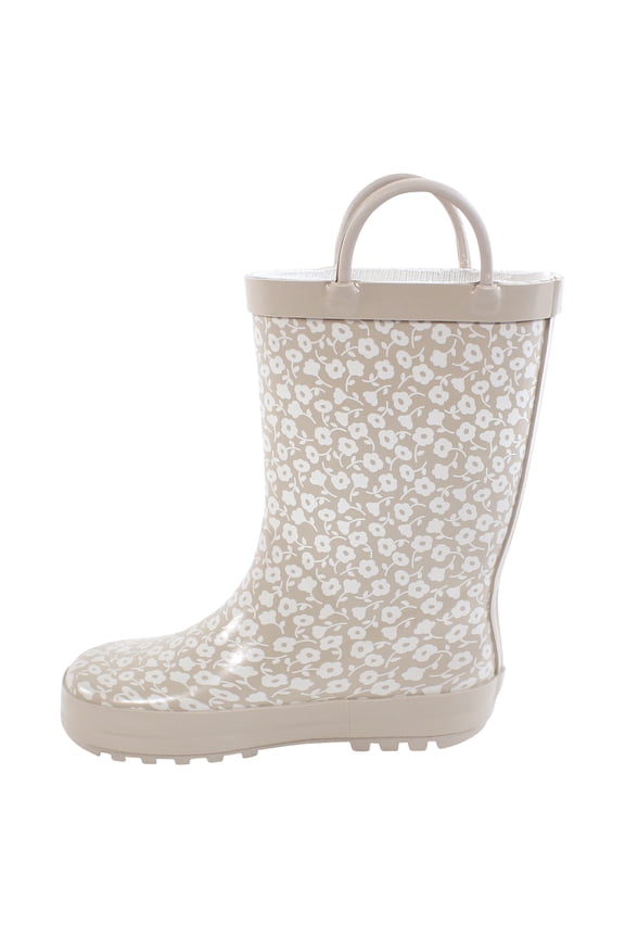 Infant Girl Rain Boots, Taupe Ditsy Floral, 5 Toddler