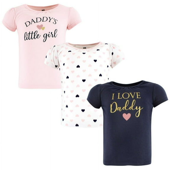 Hudson Baby Infant Girl Short Sleeve T-Shirts, Girl Daddy Pink Navy, 6-12 Months