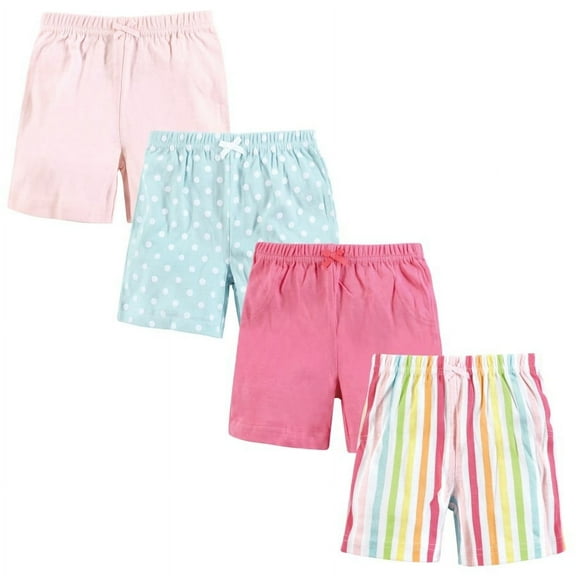 Hudson Baby Infant Girl Shorts Bottoms 4-Pack, Rainbow Stripe, 6-9 Months