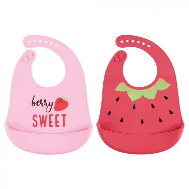 Hudson Baby Infant Girl Silicone Bibs 2pk, Strawberry, One