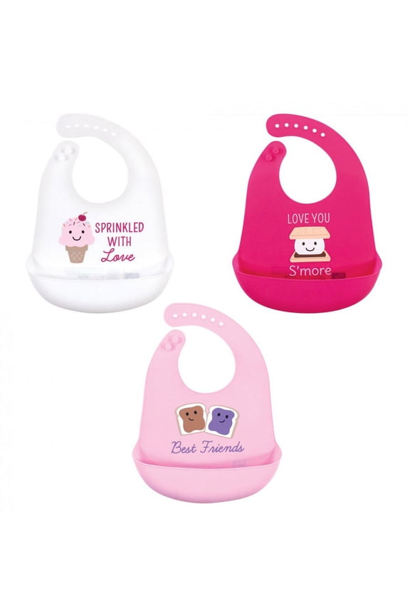 Infant Girl Silicone Bibs 3pk, Ice Cream, One Size