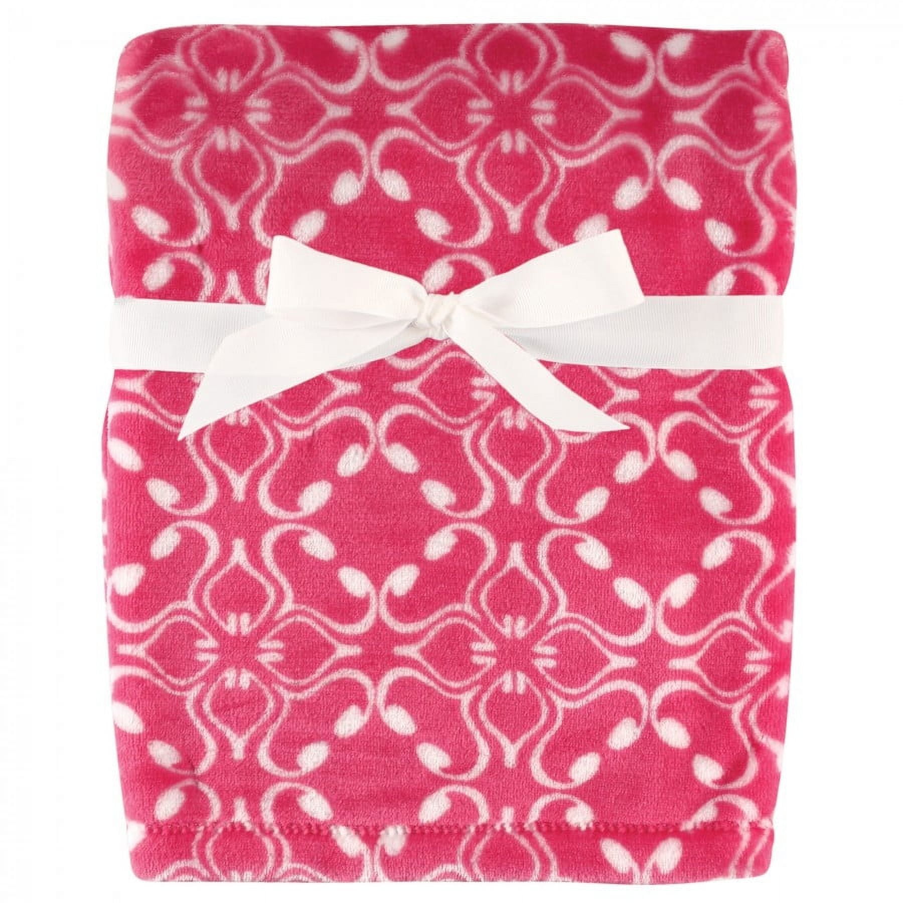 Hudson Baby Infant Girl Silky Plush Blanket, Blossom, 30x40 inches