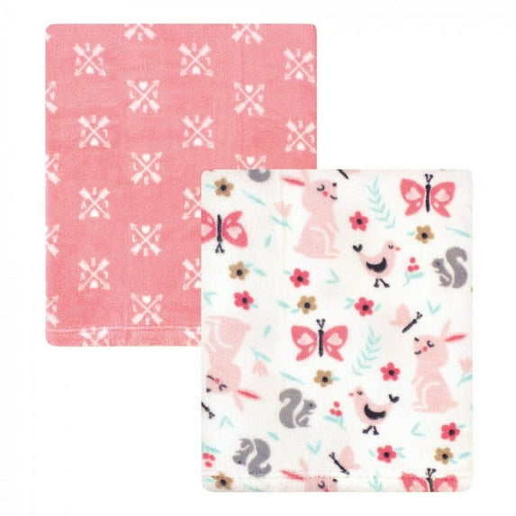 Hudson Baby Infant Girl Silky Plush Blanket, Sweet Bunny, 30x36 inches