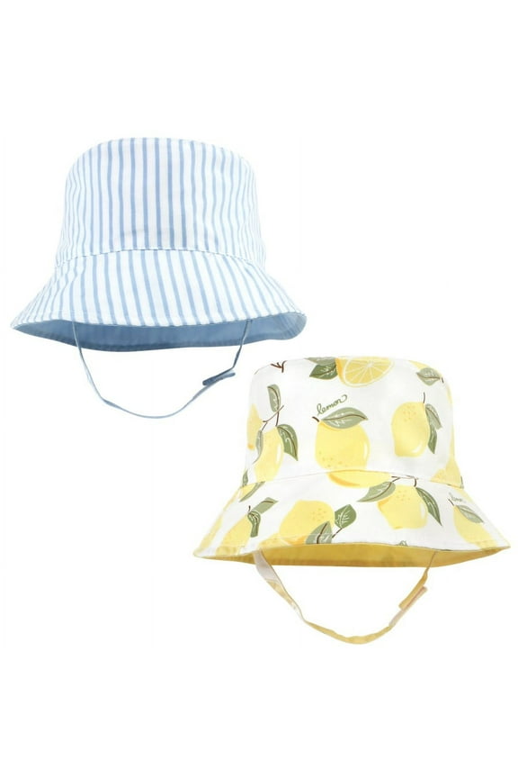 Infant Girl Sun Protection Hat, Lemon Stripe, 0-12 Months