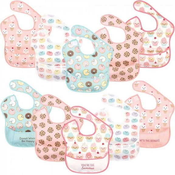 Hudson Baby Infant Girl Sweetest Cupcake Waterproof Polyester Baby Bibs, 10 Pieces