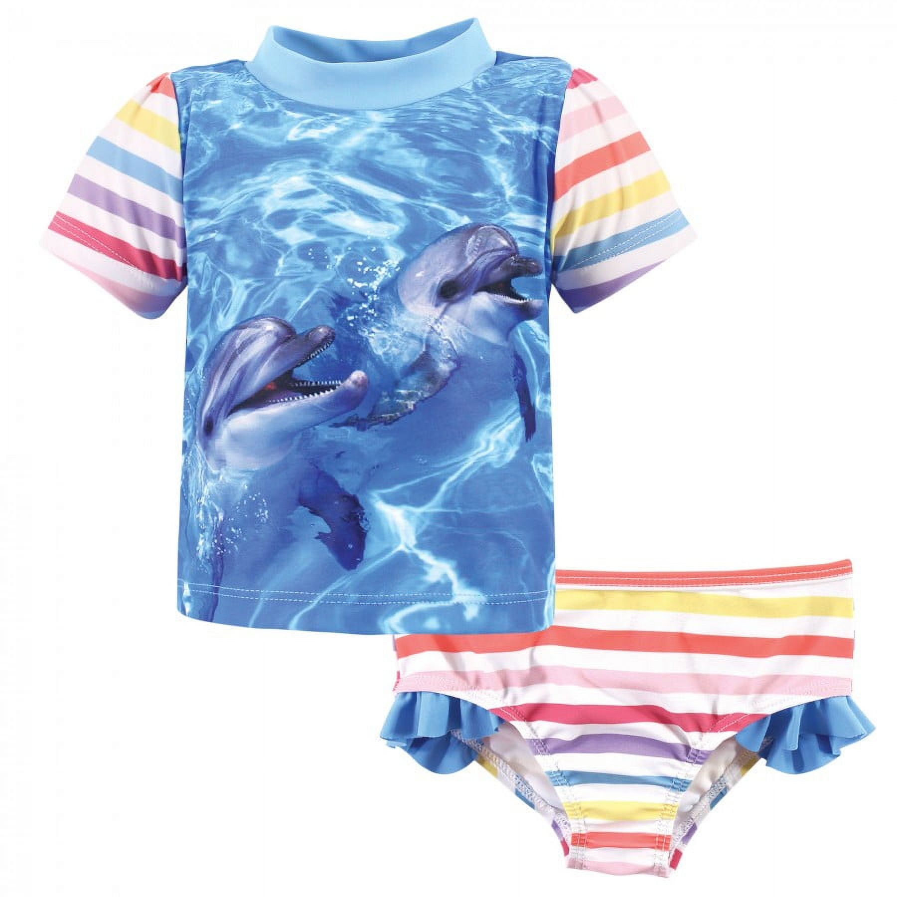 Hudson Baby Infant Girl Swim Rashguard Set, Girl Dolphin, 18-24 Months