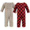 thumbnail image 1 of Hudson Baby Infant Girl Thermal Coveralls 2pk, Buffalo Plaid Leopard, 0-3 Months, 1 of 4