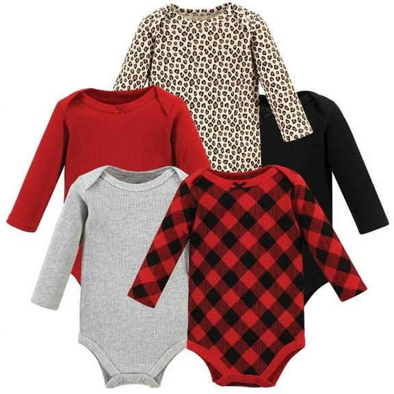 Hudson Baby Infant Girl Thermal Long Sleeve Bodysuits, Buffalo Plaid Leopard, Newborn